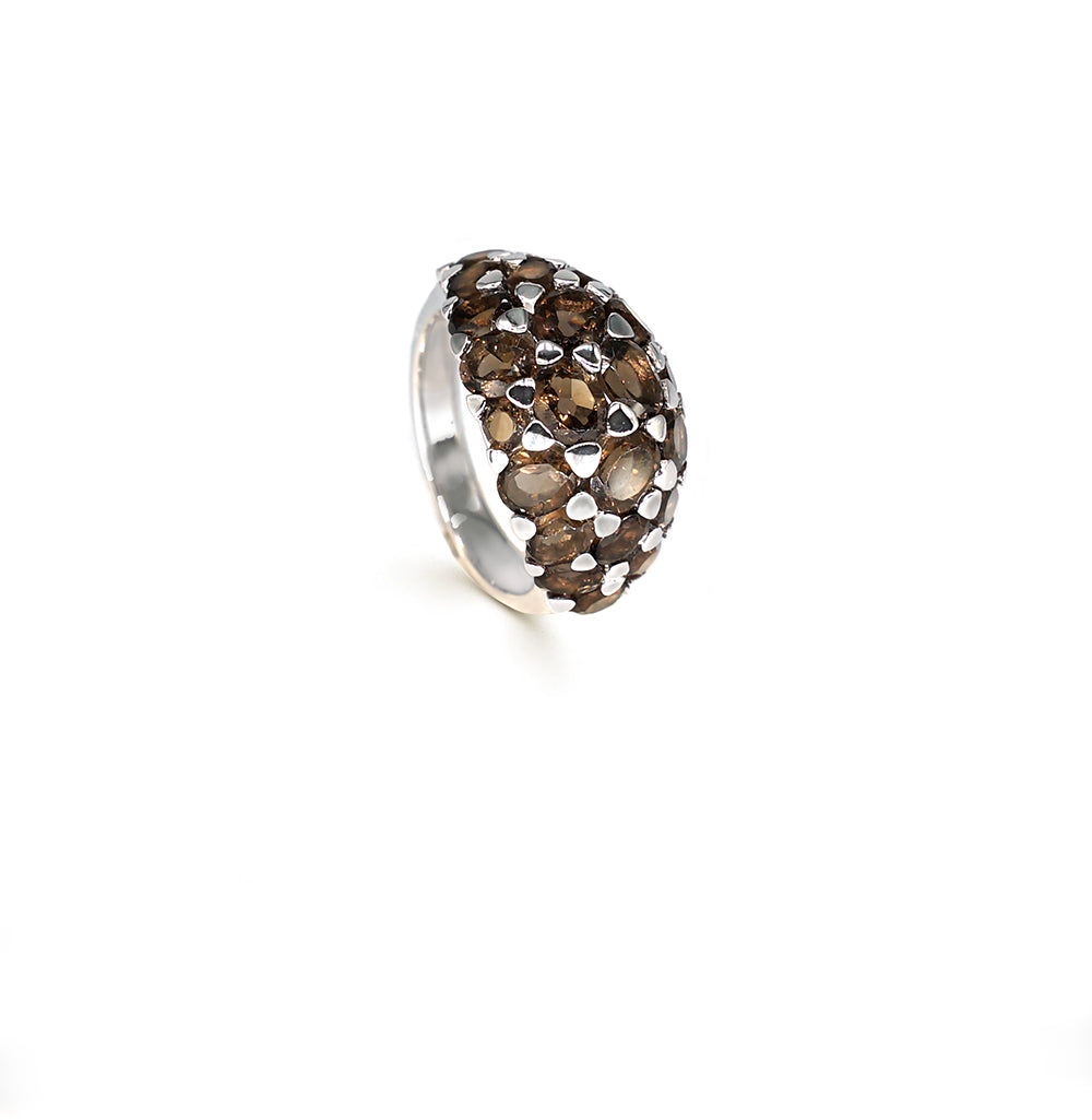 Myth of a Constellation Ring - Rhodium Plated Sterling Silver with Natural Smoky Quartz