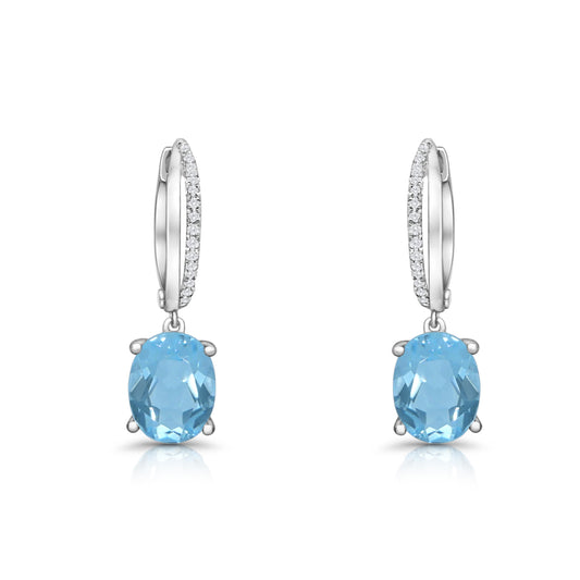 the Stone Sparkle Earrings -  Rhodium Plated Sterling Silver with Sky Blue Topaz