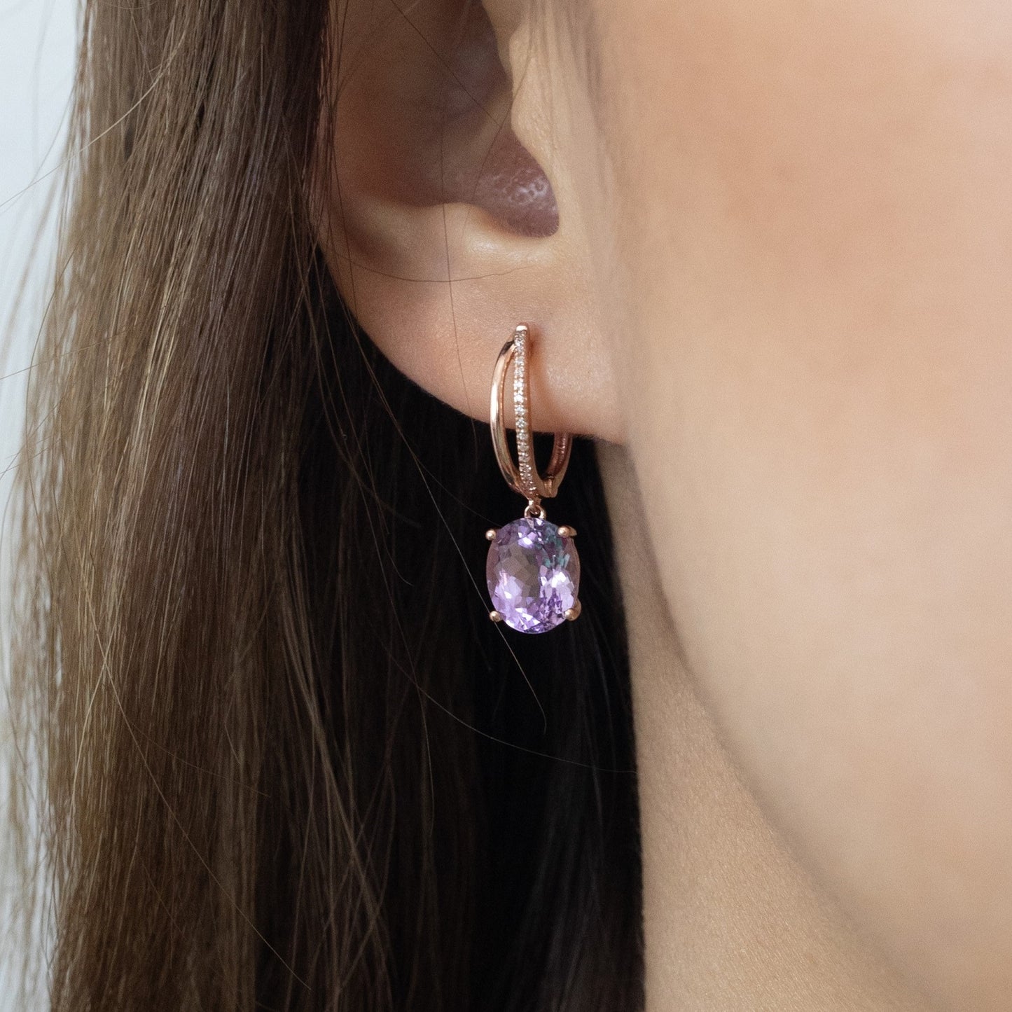 the Stone Sparkle Earrings - Rose Gold Plated Sterling Silver with Pink Amethyst