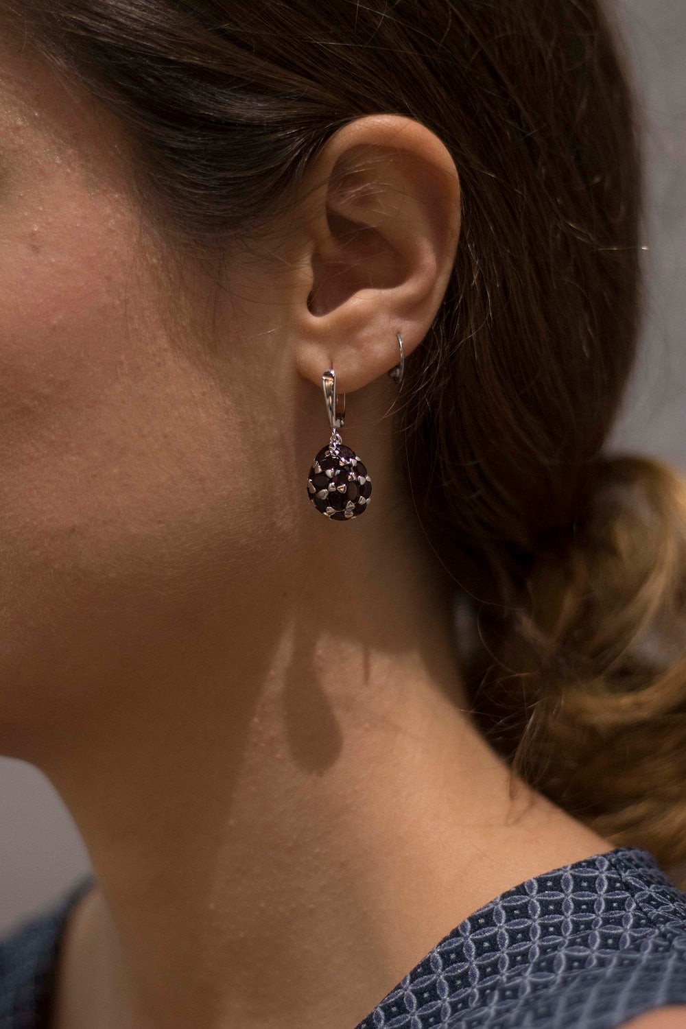 Myth Of A Constellation Earrings - Rhodium Plated Sterling Silver with Natural Garnet
