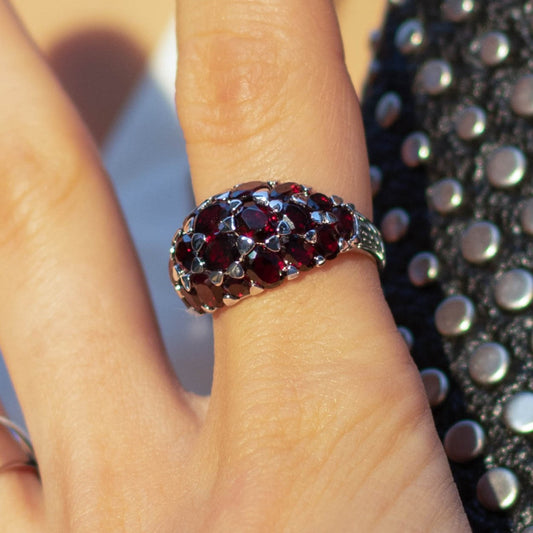 Myth of a Constellation Ring - Rhodium Plated Sterling Silver with Natural Garnet